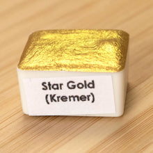 Load image into Gallery viewer, Star Gold (made from Kremer Pigment) Half Pan - Handmade Watercolor Paints (metallic)